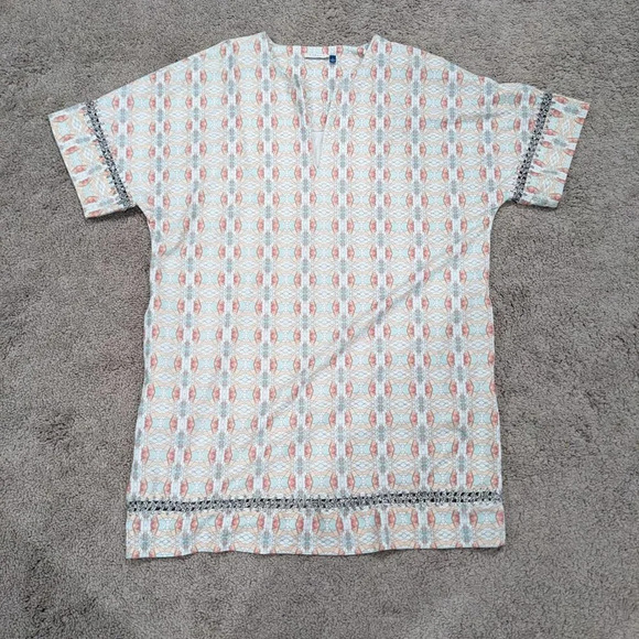 Cabana life Women's Tunic swim cover up Cream Pink and Blue Size Large - Picture 2 of 11